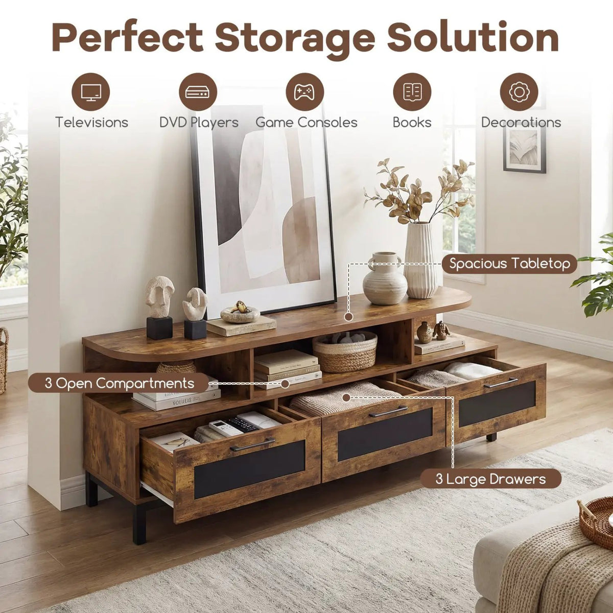 Entertainment Center with 3 Storage Drawers and Open Shelves, photo 6 of 16