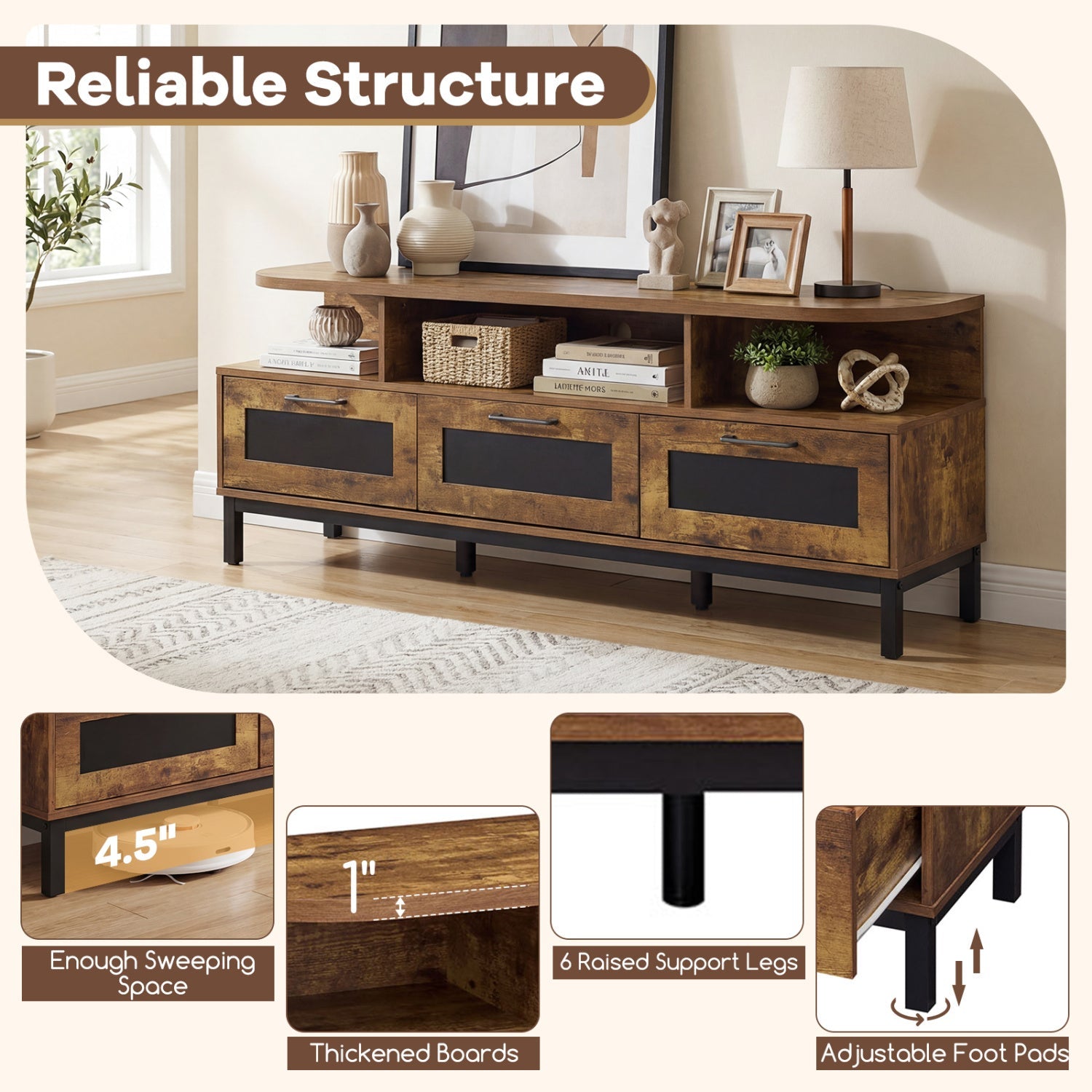 Entertainment Center with 3 Storage Drawers and Open Shelves by DirectDeals