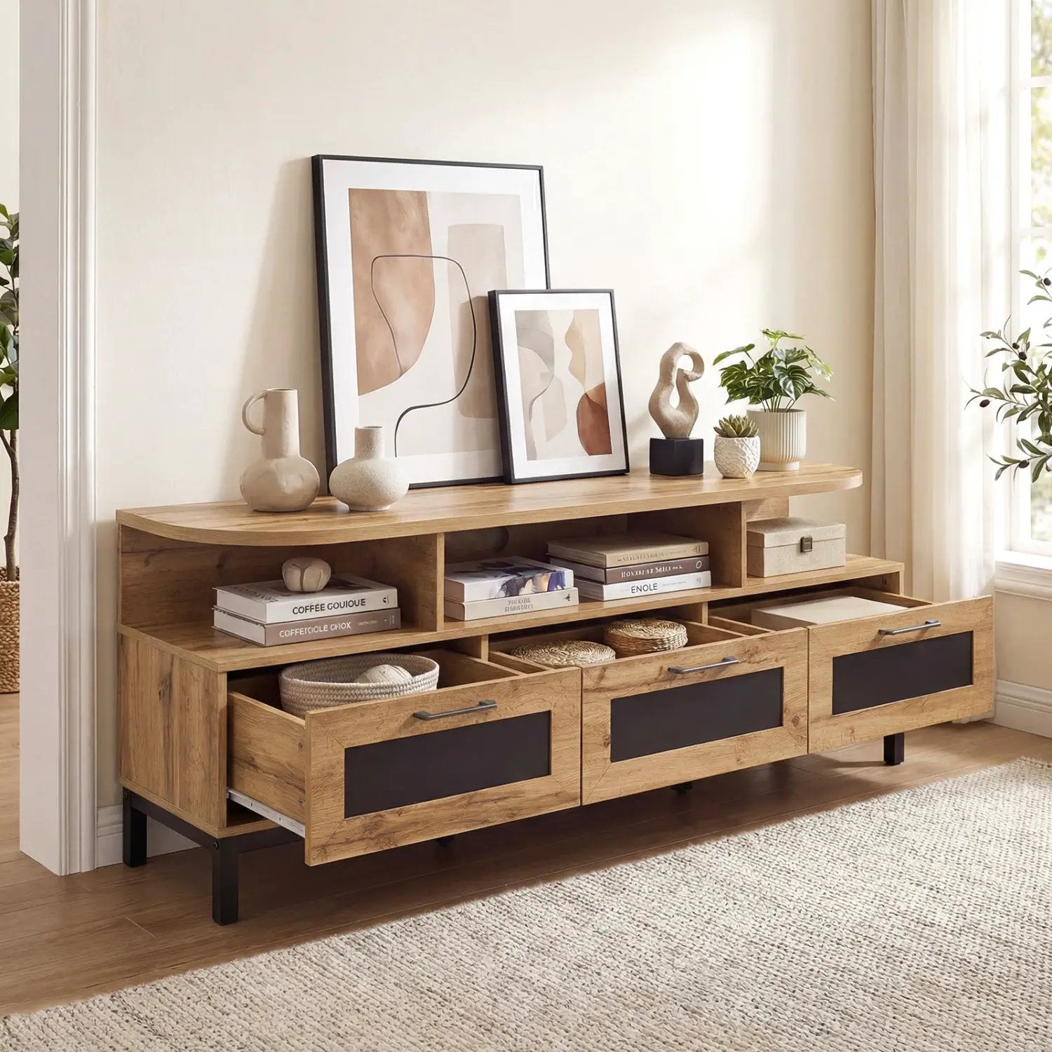 Entertainment Center with 3 Storage Drawers and Open Shelves by DirectDeals