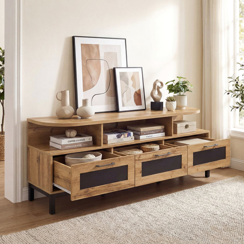 Entertainment Center with 3 Storage Drawers and Open Shelves by DirectDeals