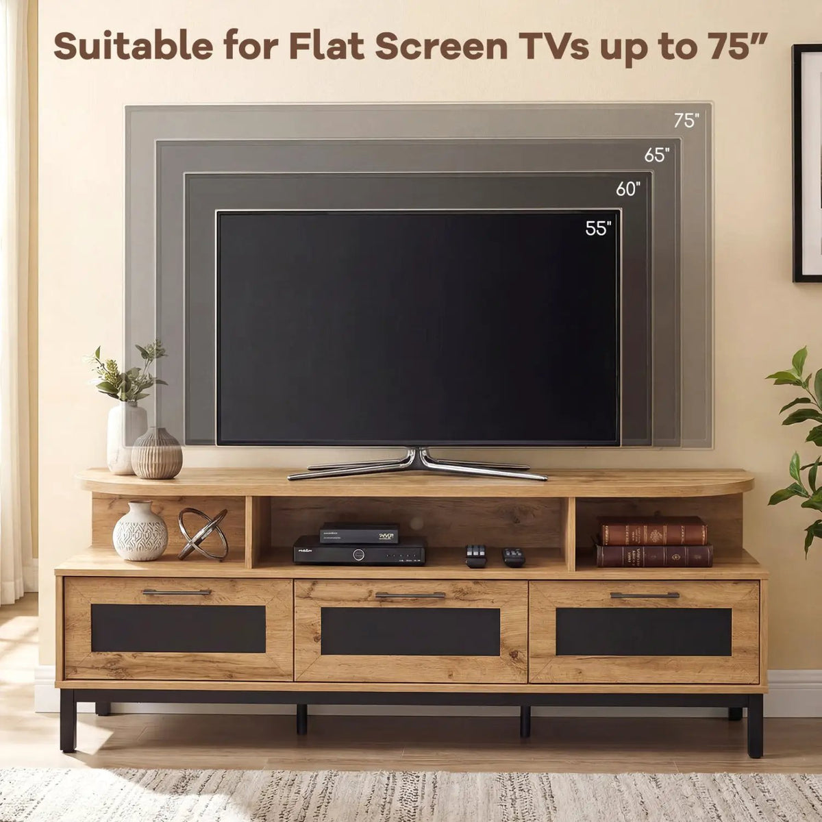 Entertainment Center with 3 Storage Drawers and Open Shelves, photo 15 of 16