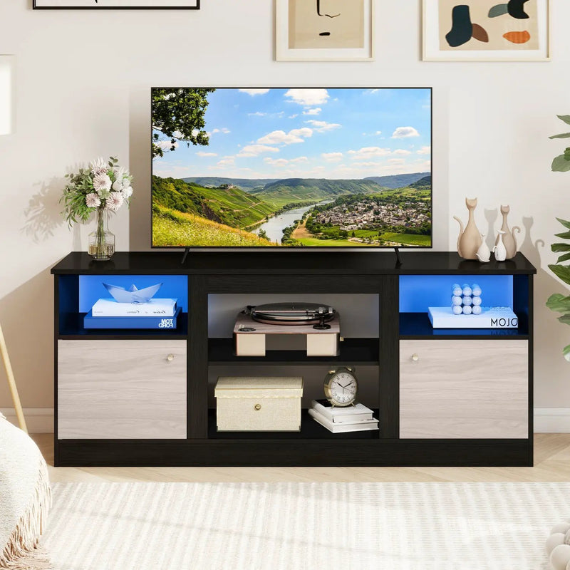 TV Stand for 65" TVs with LED Lighting & Fireplace Insert by DirectDeals