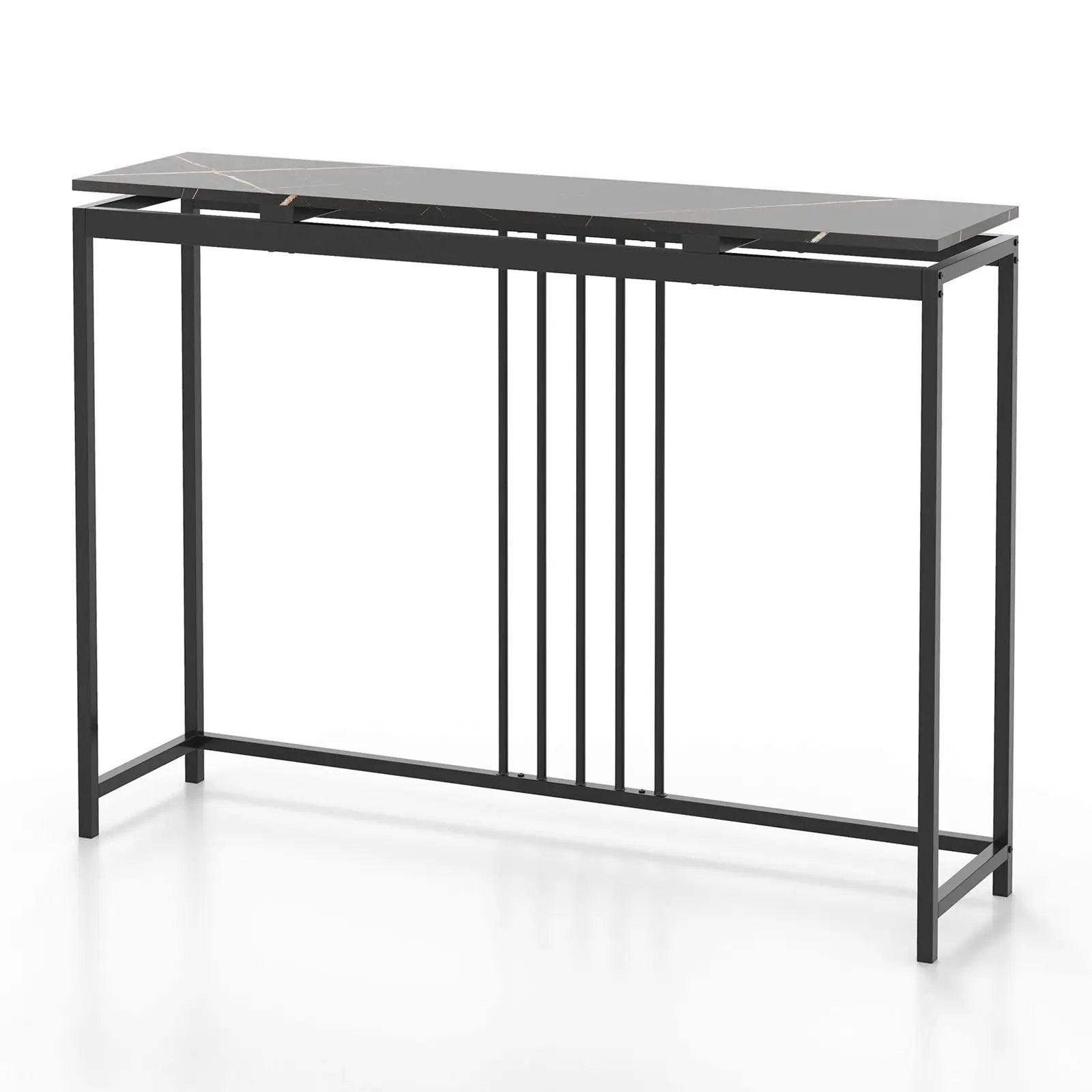 Entrance Couch Table with Narrow Faux Marble Top for Living Room and Hallway-Black by DirectDeals