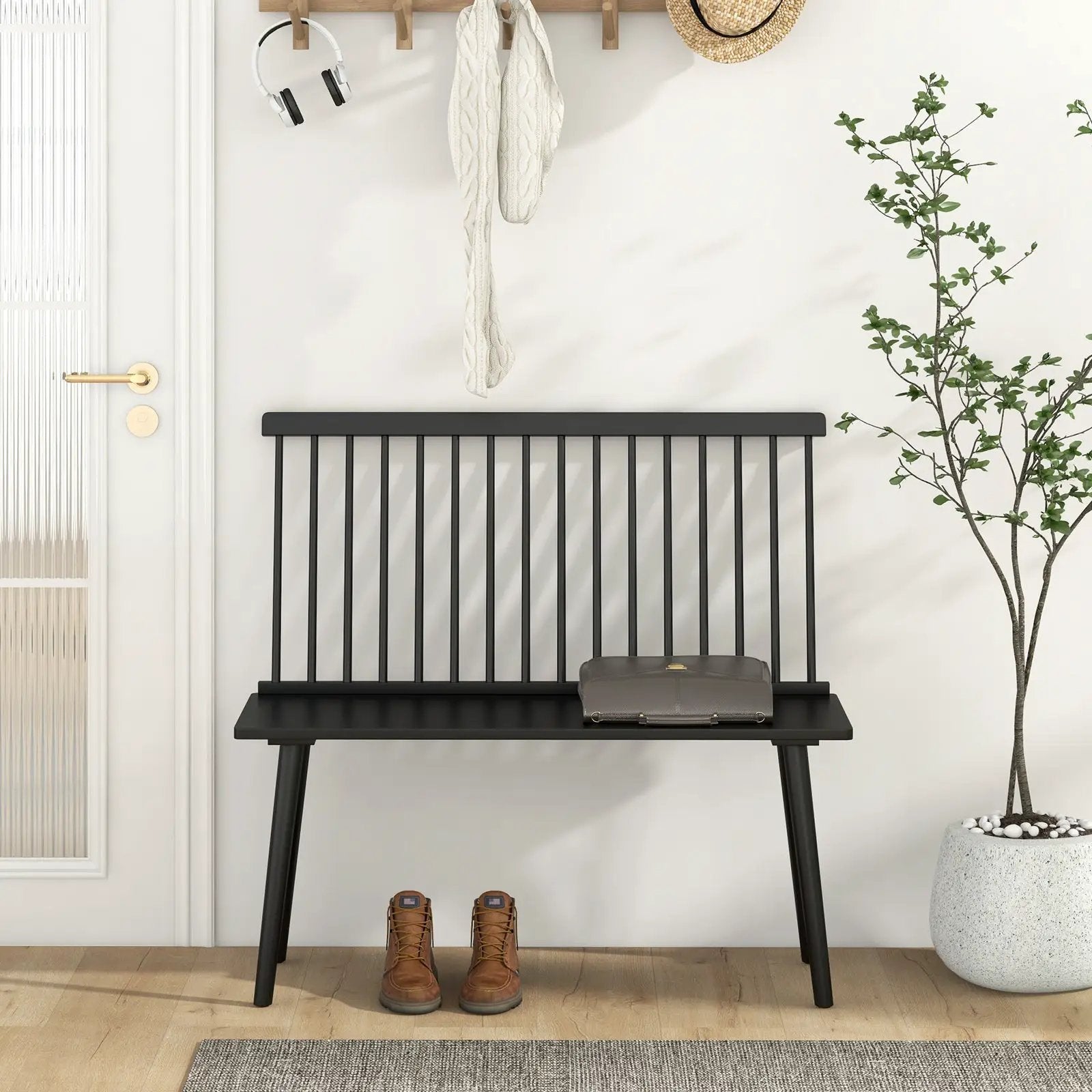 Entryway Bench for 2 with Spindle Back for Kitchen Dining Room Hallway by DirectDeals