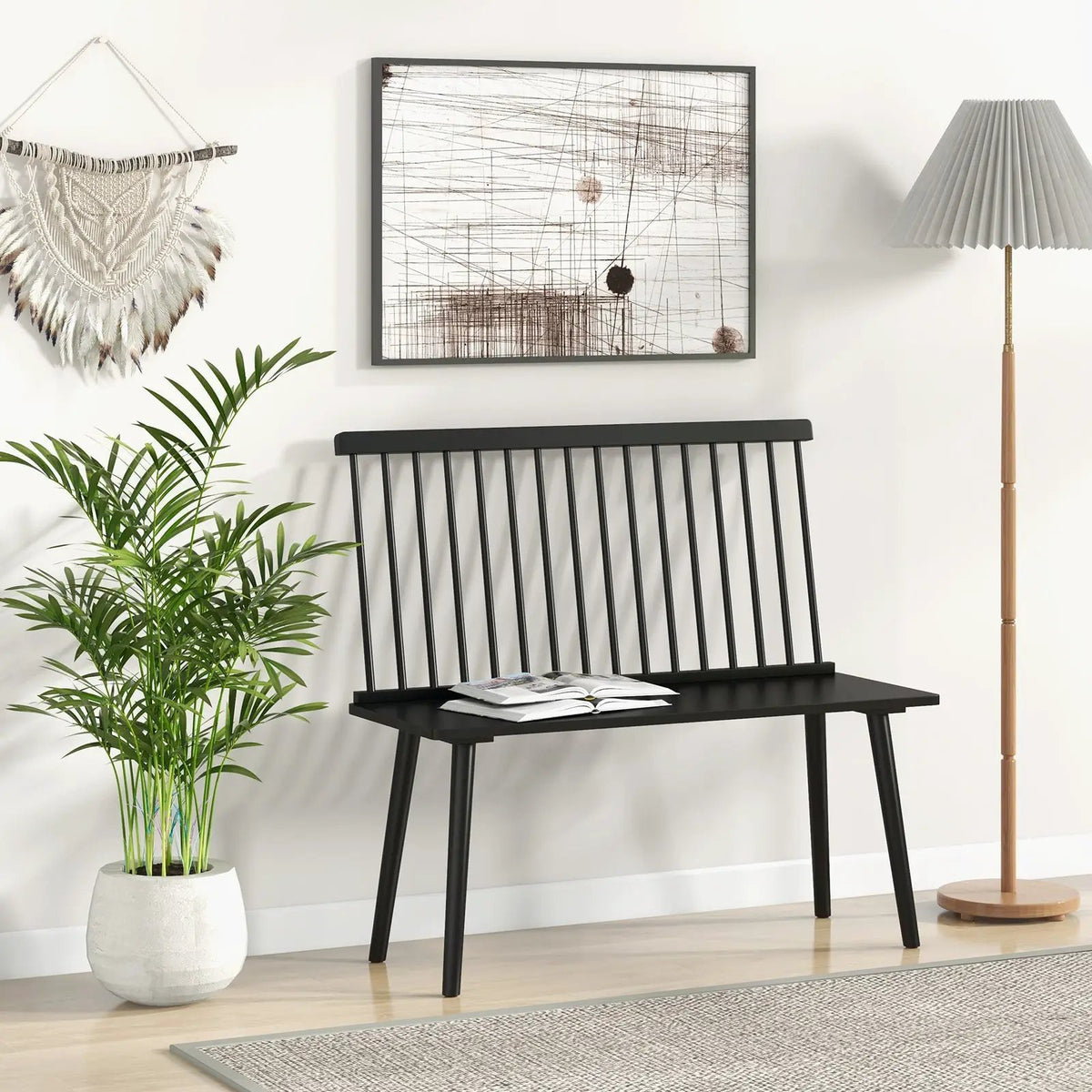 Entryway Bench for 2 with Spindle Back for Kitchen Dining Room Hallway, photo 2 of 9