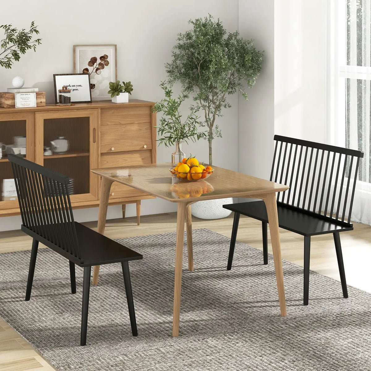 Entryway Bench for 2 with Spindle Back for Kitchen Dining Room Hallway