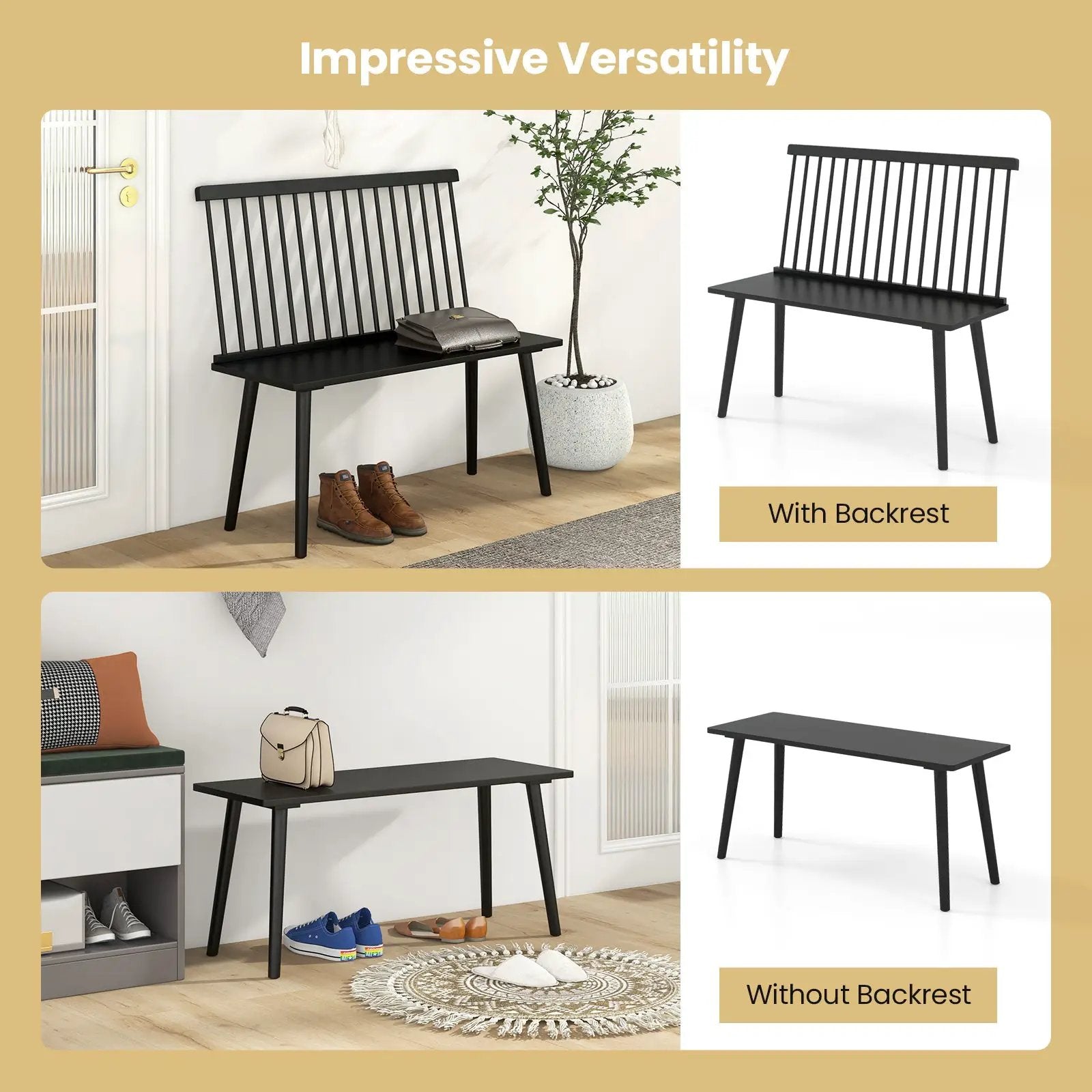 Entryway Bench for 2 with Spindle Back for Kitchen Dining Room Hallway by DirectDeals