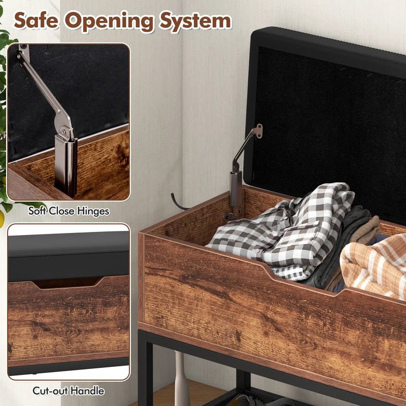 Entryway Bench with Flip Top Box and 2 Door Cabinets for Entryway-Rustic Brown by DirectDeals