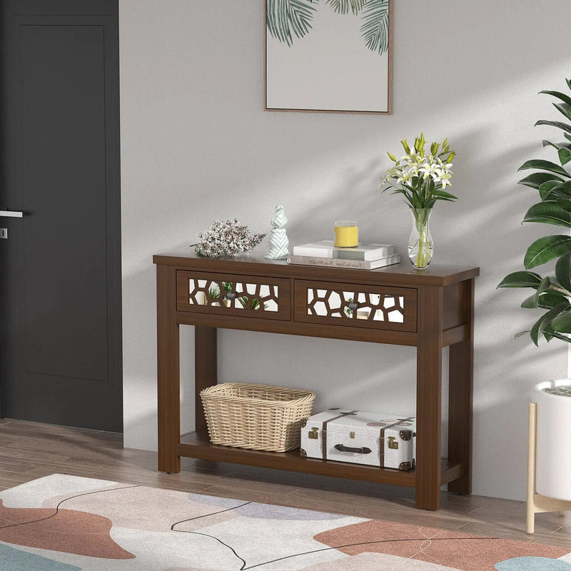 2-Tier Console Table with Drawers and Open Storage Shelf by DirectDeals