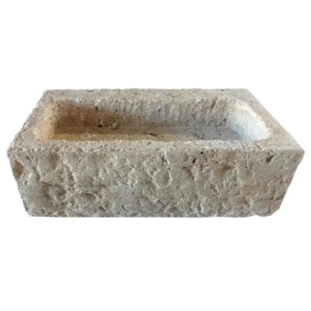 Light Travertine Wall-Mount Outdoor Sink - Handcrafted Rustic Old-World 18x28x8 by GobekDesign