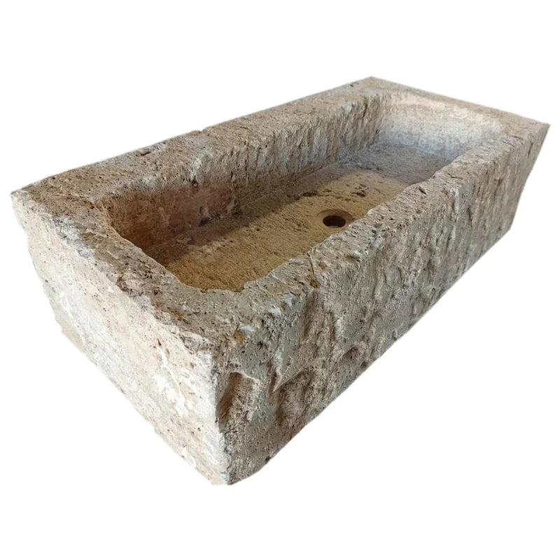 Ephesus Light Travertine Rustic Old-world Look Wall-mount Outdoor Sink (W)18" (L)28" (H)8" by GobekDesign