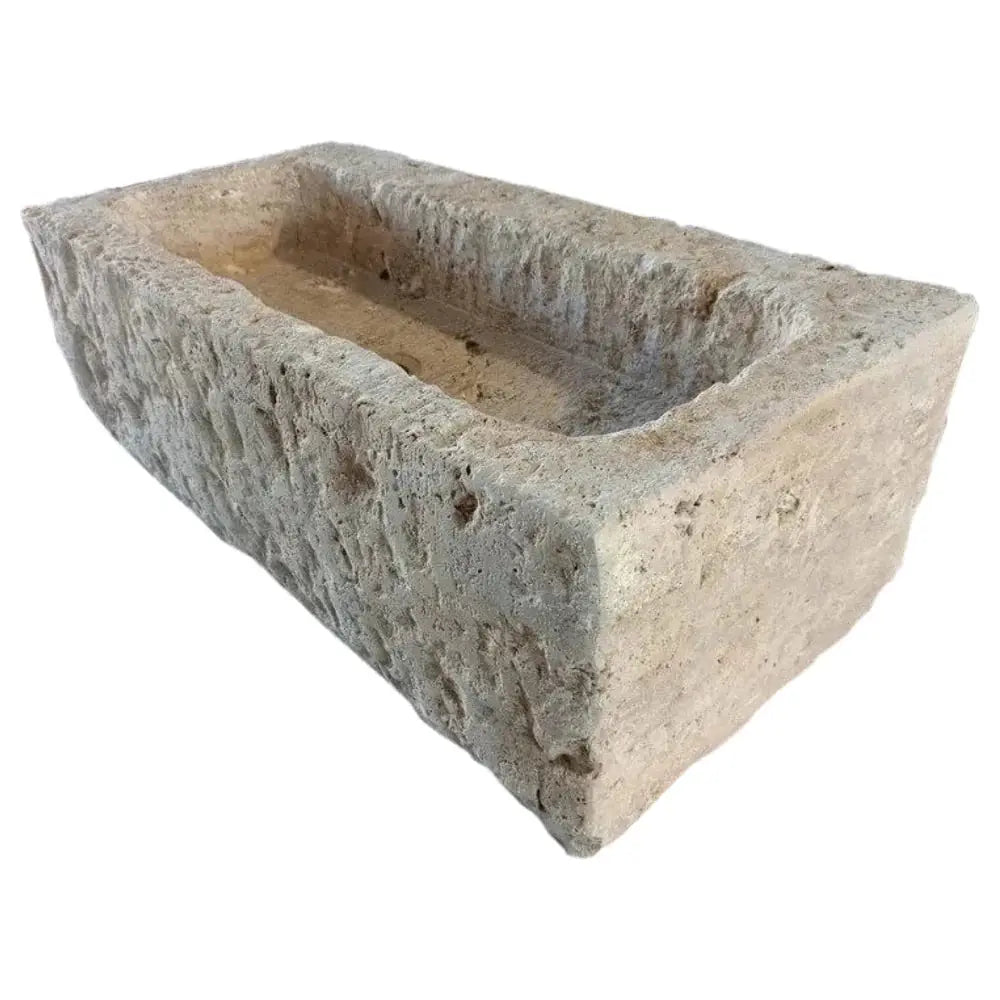 Light Travertine Wall-Mount Outdoor Sink - Handcrafted Rustic Old-World 18x28x8 by GobekDesign
