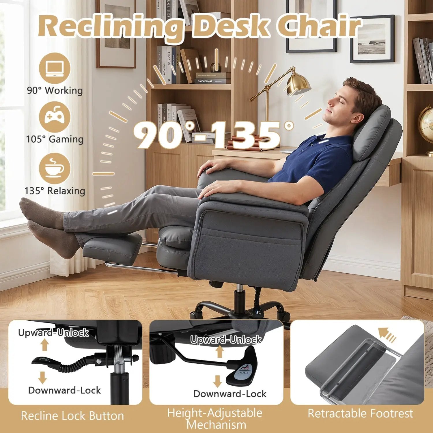 Big and Tall Office Chair with Retractable Footrest 500 lbs by DirectDeals