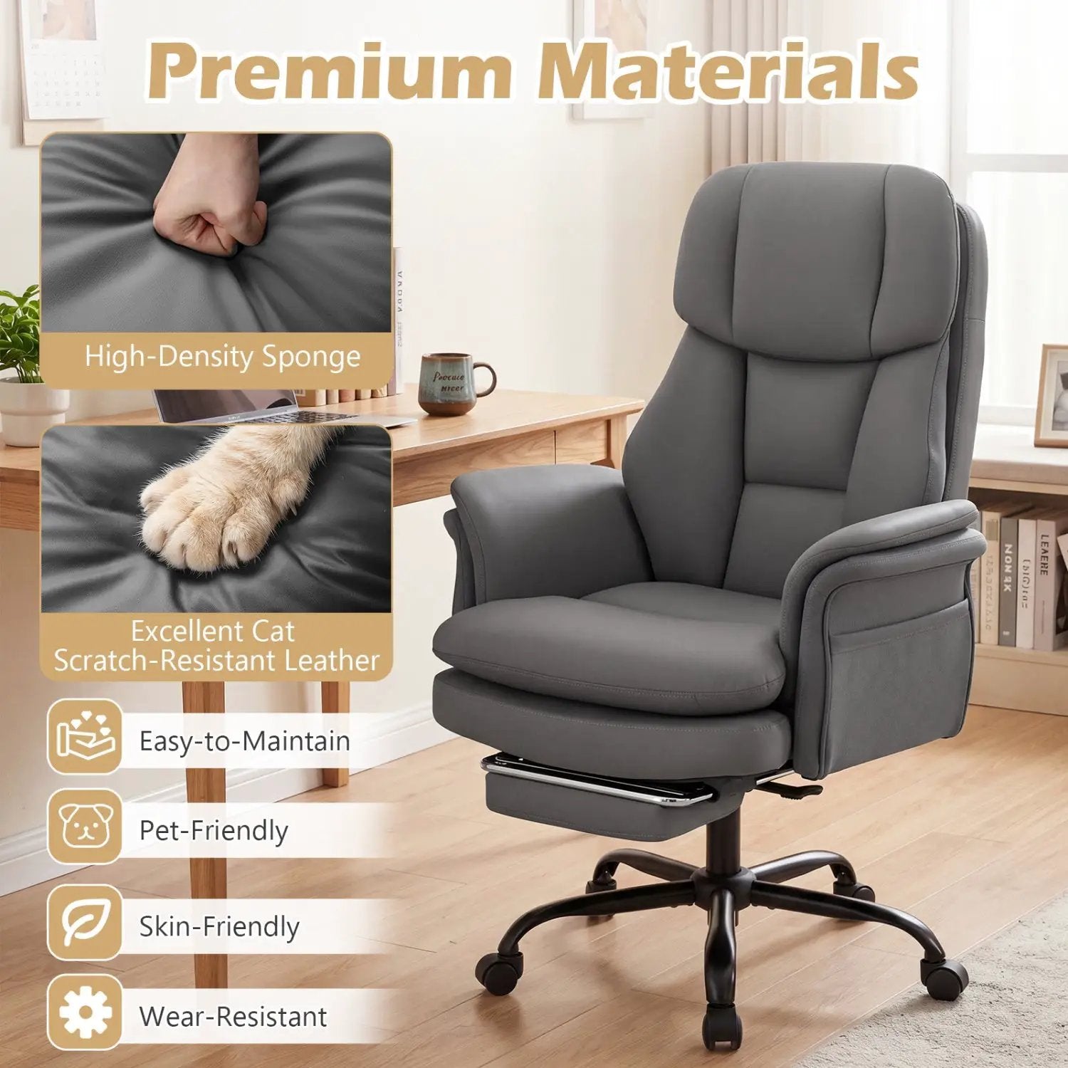 Big and Tall Office Chair with Retractable Footrest 500 lbs by DirectDeals