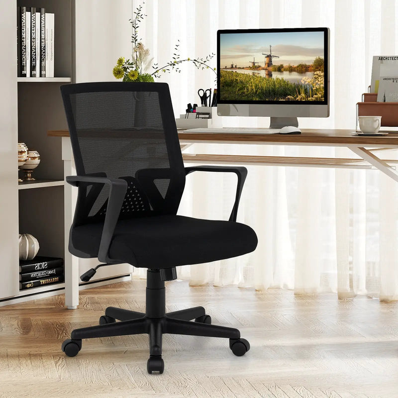 Ergonomic Desk Chair with Lumbar Support and Rocking Function-Black by DirectDeals
