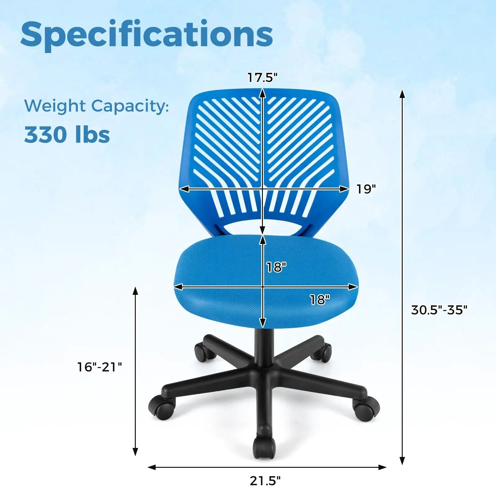 Height-adjustable Ergonomic Kids Desk Chair with Universal Casters by DirectDeals