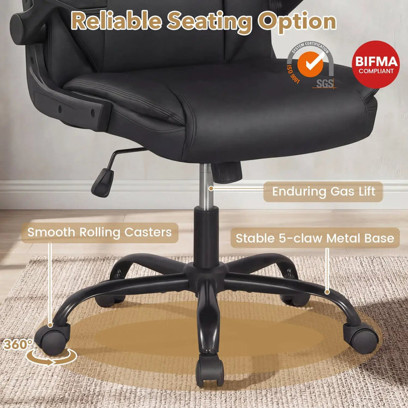 Ergonomic Leather Office Chair with Flip-up Armrests and Rocking Function by DirectDeals