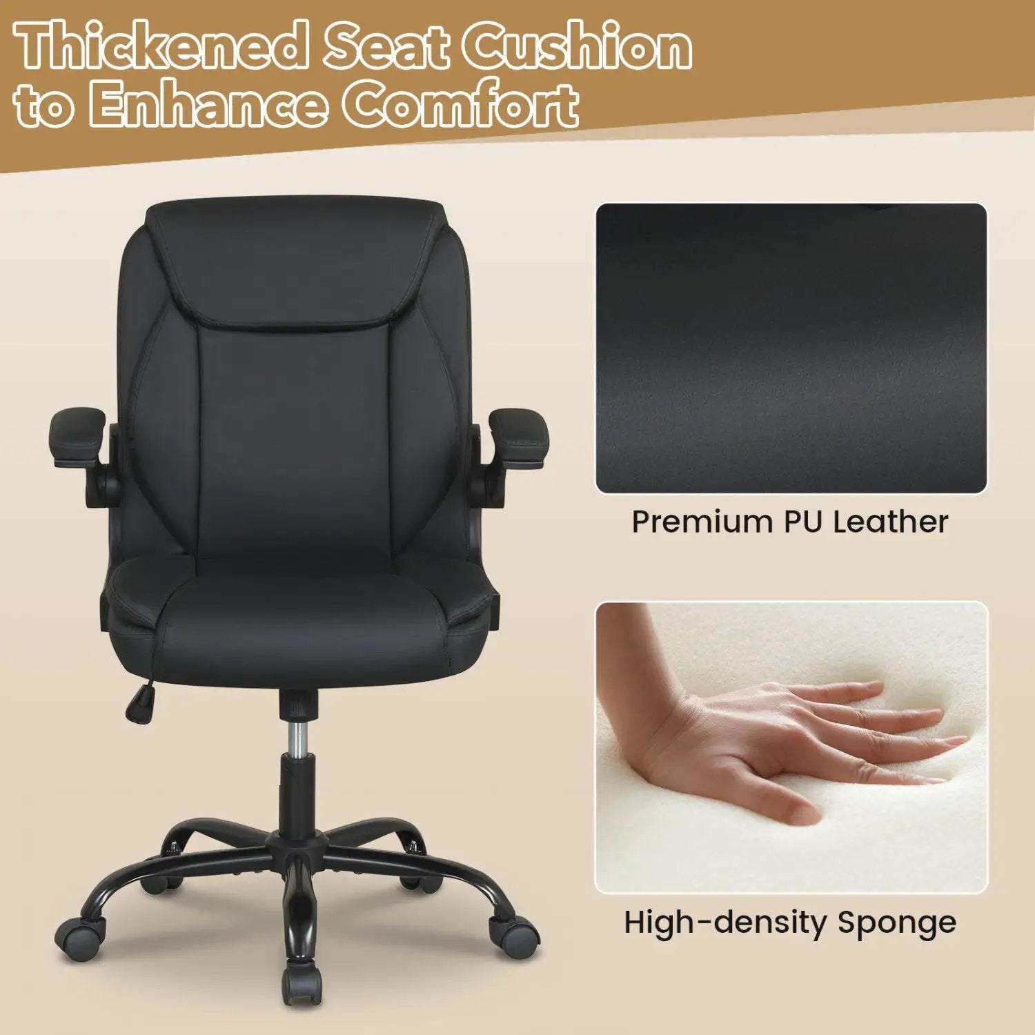 Ergonomic Leather Office Chair with Flip-up Armrests and Rocking Function by DirectDeals