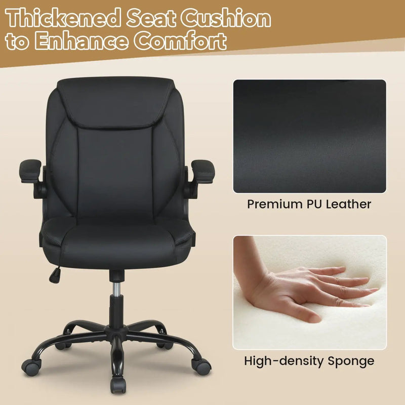 Ergonomic Leather Office Chair with Flip-up Armrests and Rocking Function by DirectDeals