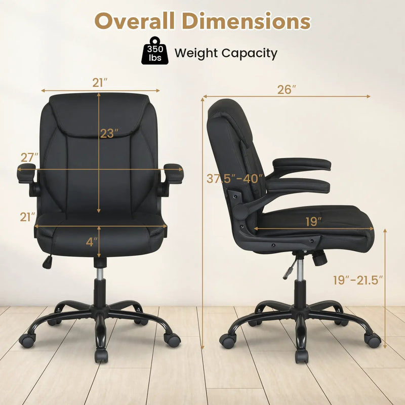 Ergonomic Leather Office Chair with Flip-up Armrests and Rocking Function by DirectDeals