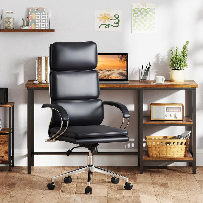 Ergonomic Leather Office Chair with Adjustable Height and Rocking Function-Black by DirectDeals
