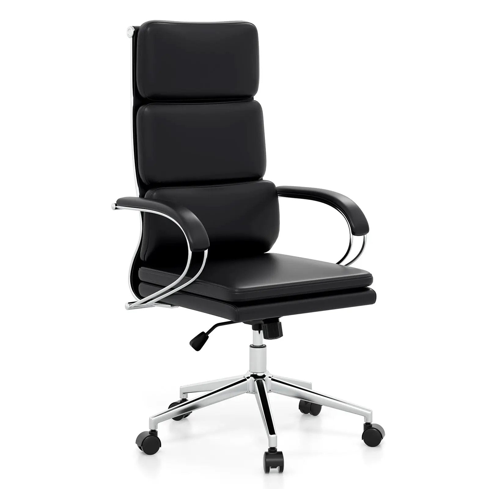 Ergonomic Leather Office Chair with Adjustable Height and Rocking Function-Black by DirectDeals