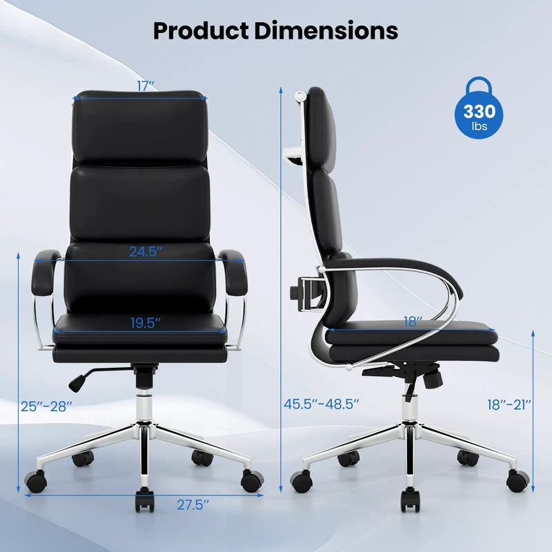Ergonomic Leather Office Chair with Adjustable Height and Rocking Function-Black by DirectDeals