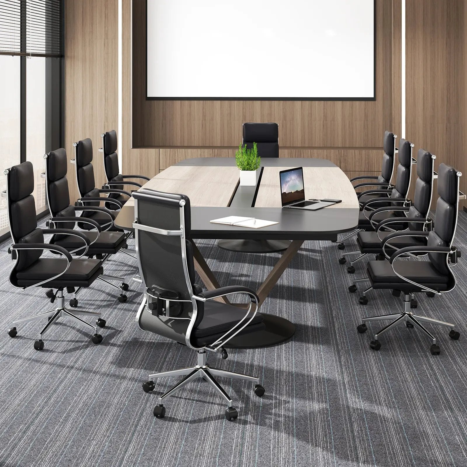 Ergonomic Leather Office Chair with Adjustable Height and Rocking Function-Black by DirectDeals