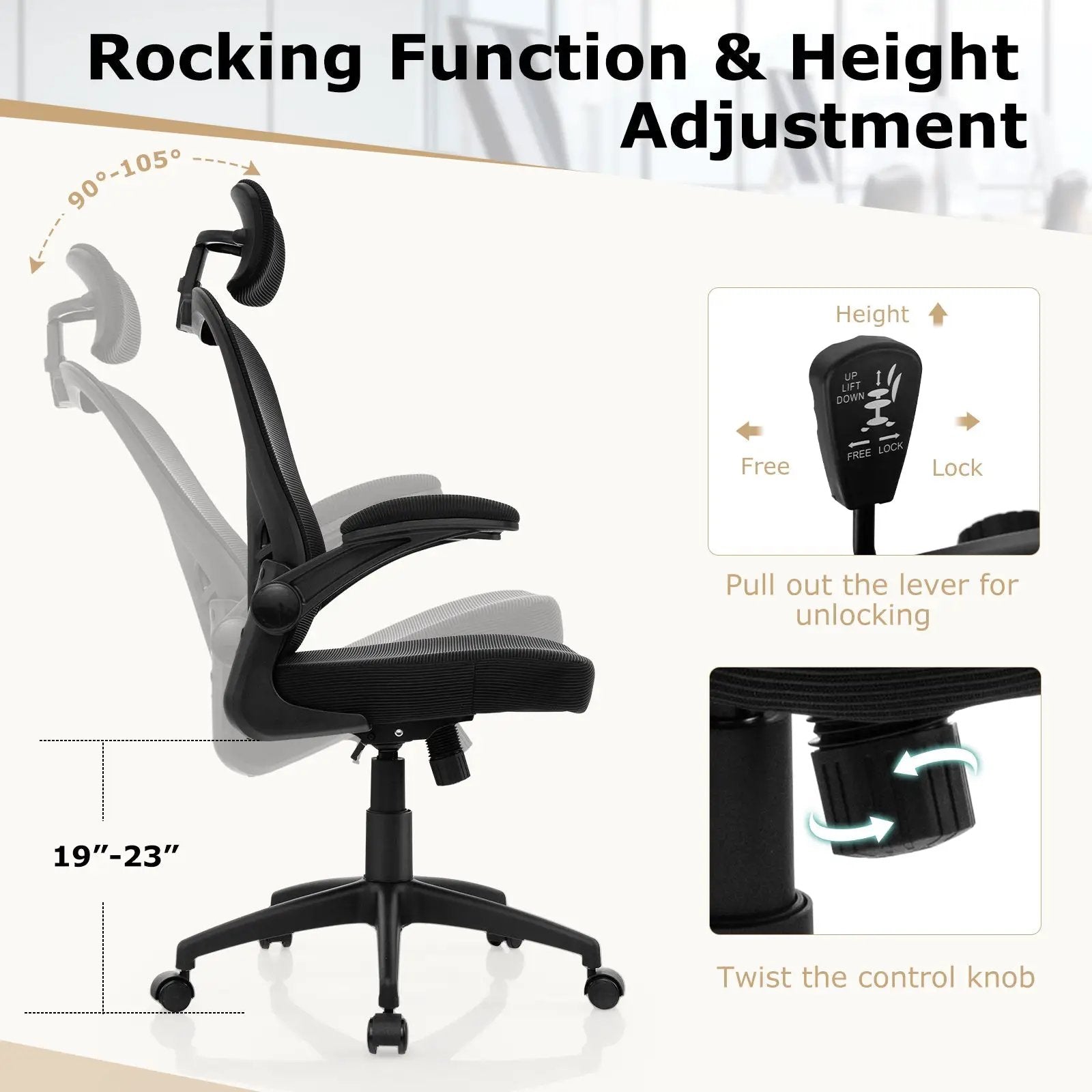 Ergonomic Mesh Office Chair with Adjustable Height for Home Office-Black by DirectDeals