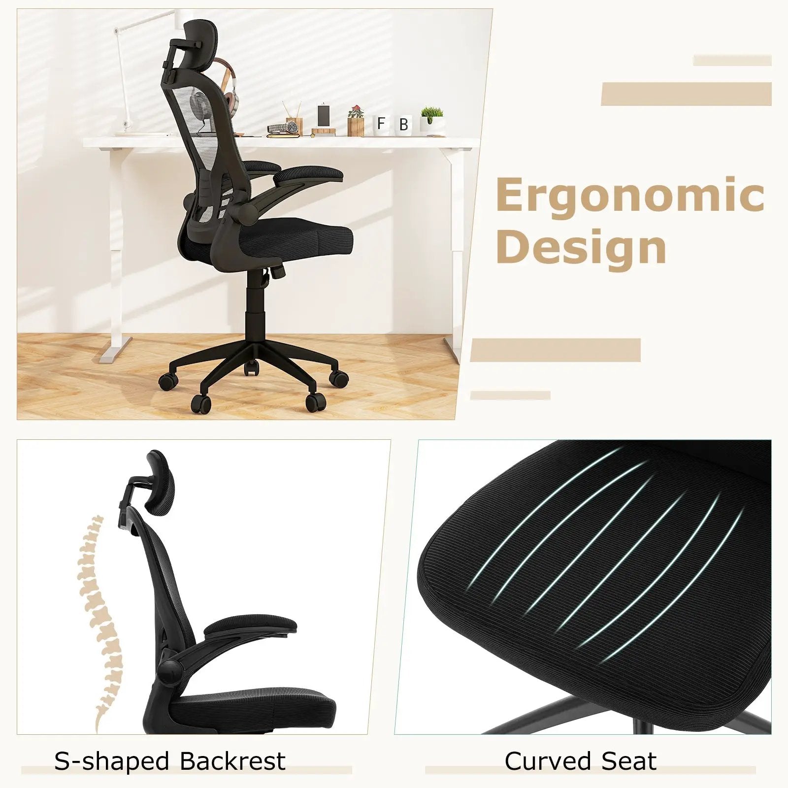 Ergonomic Mesh Office Chair with Adjustable Height for Home Office-Black by DirectDeals