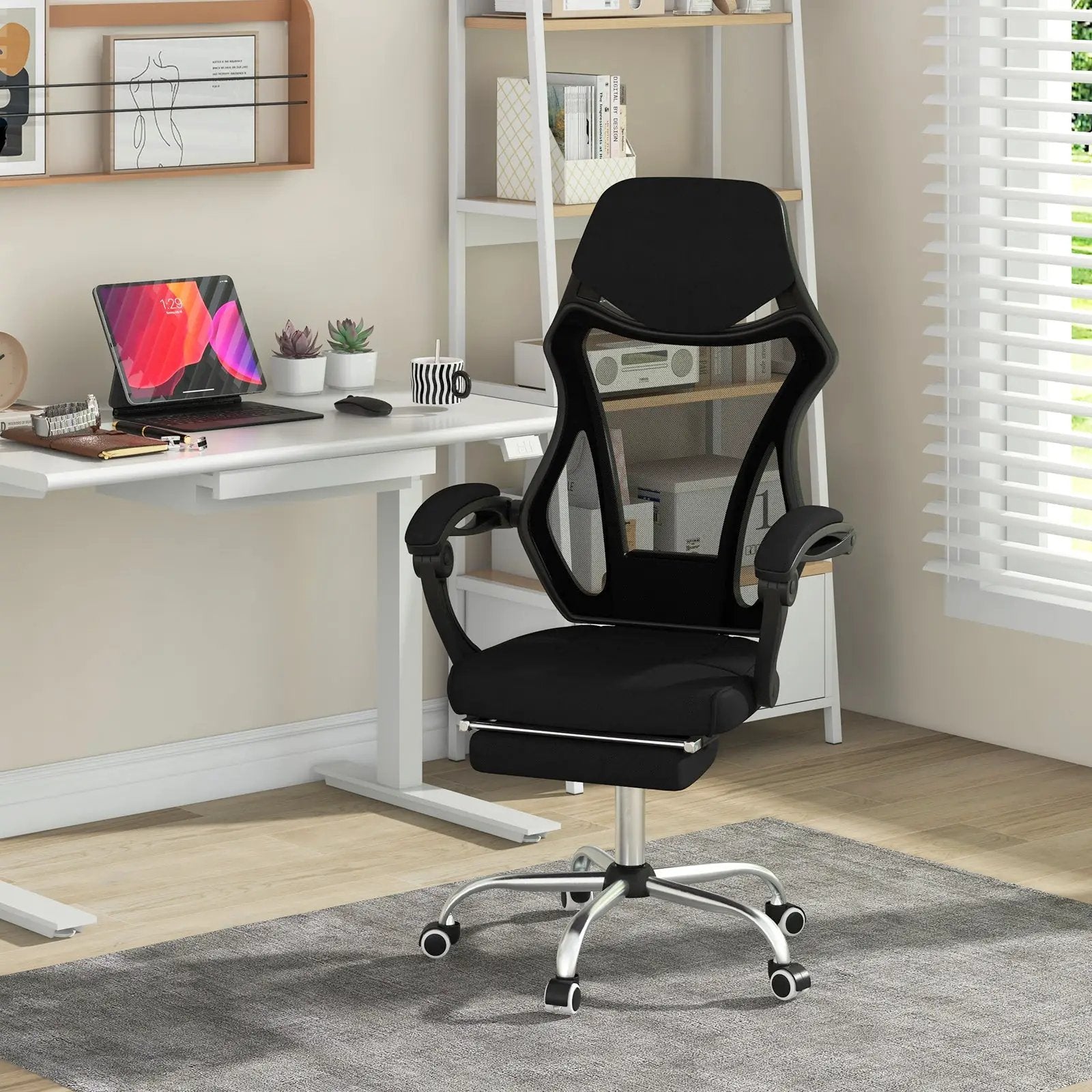 Ergonomic Mesh Office Chair with Footrest and Tilting Backrest-Black by DirectDeals