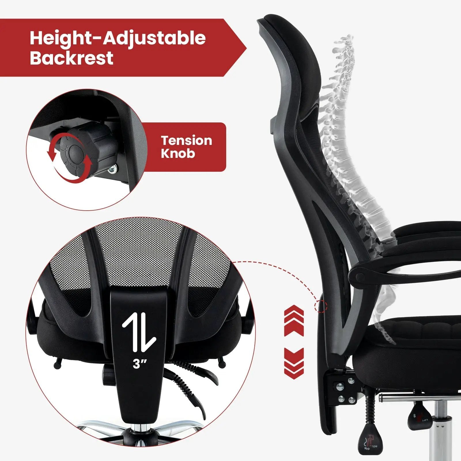 Ergonomic Mesh Office Chair with Footrest and Tilting Backrest-Black by DirectDeals