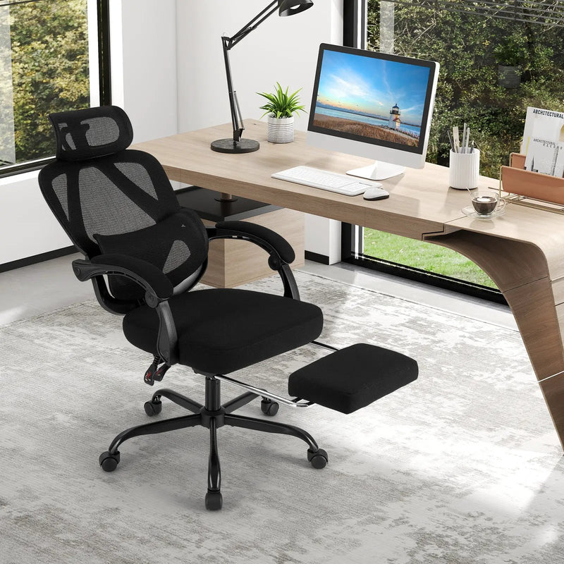 Ergonomic Office Chair High Back Mesh Desk Chair with Retractable Footrest-Black by DirectDeals