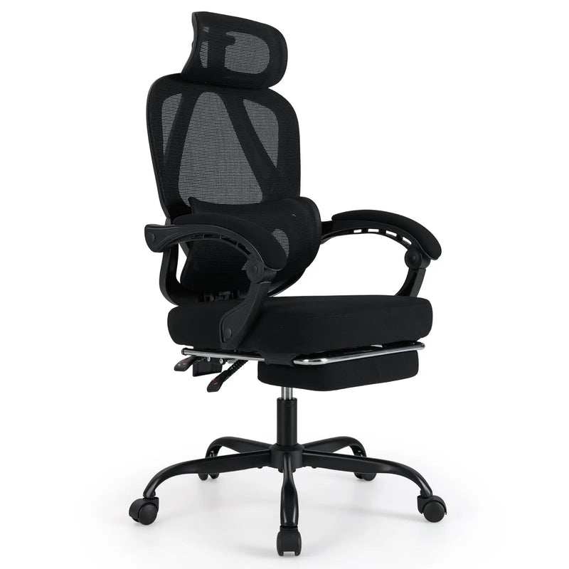 Ergonomic Office Chair High Back Mesh Desk Chair with Retractable Footrest-Black by DirectDeals