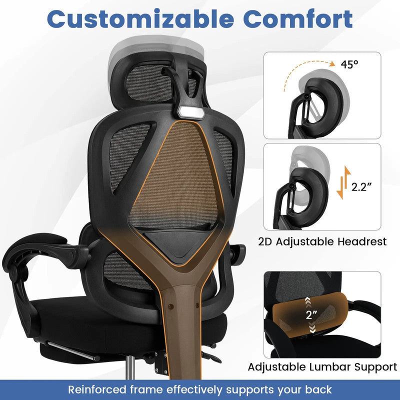 Ergonomic Office Chair High Back Mesh Desk Chair with Retractable Footrest-Black by DirectDeals