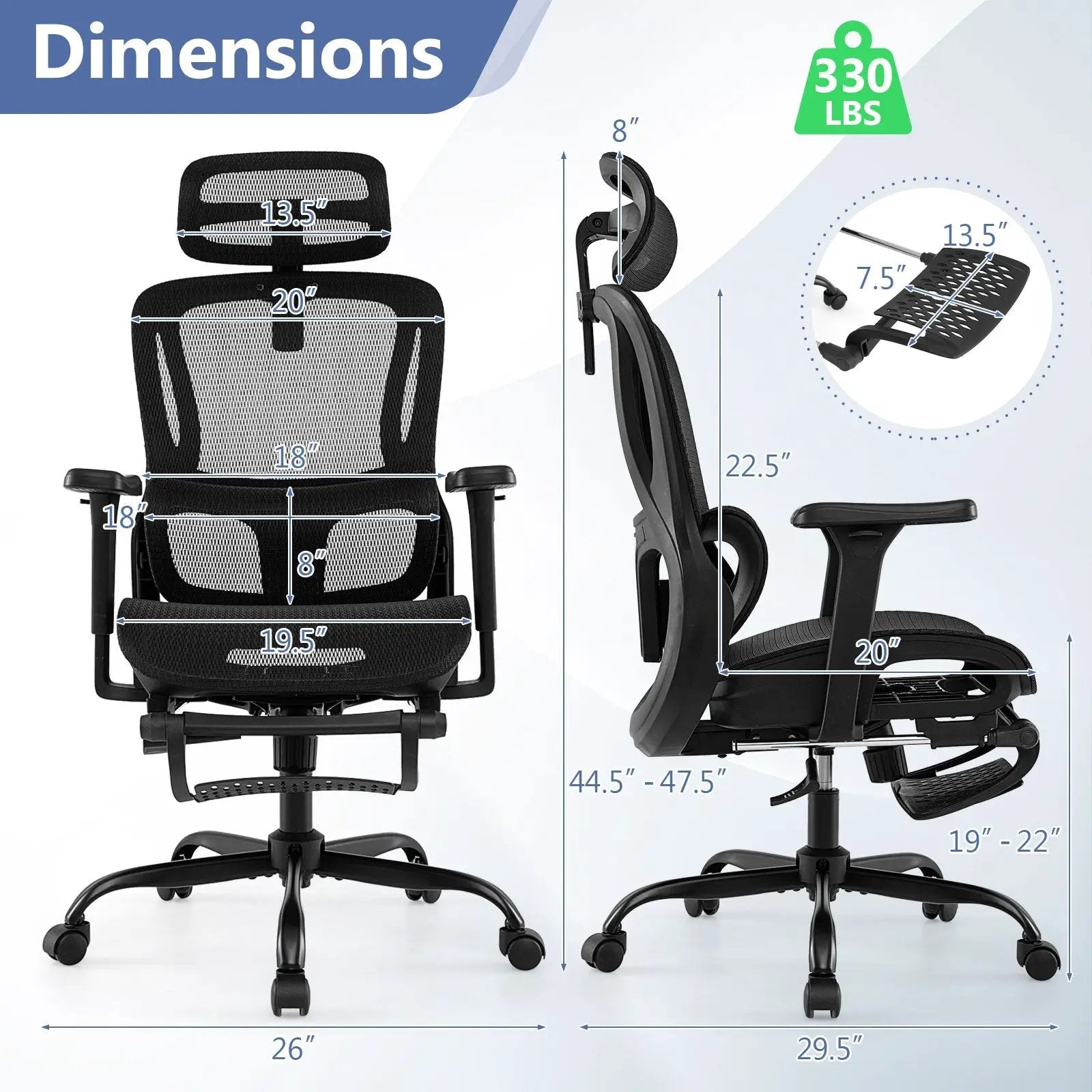 Ergonomic Office Chair Swivel Computer Desk Chair with Rotating Headrest-Black by DirectDeals