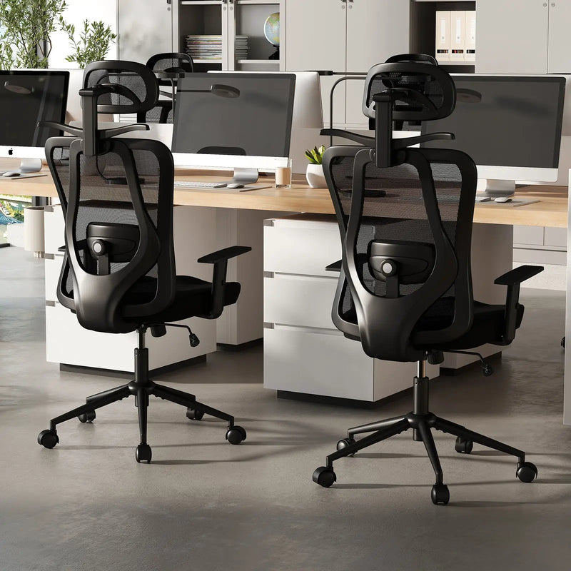 Ergonomic Office Chair with 3D Headrest and Reclining Backrest-Black by DirectDeals