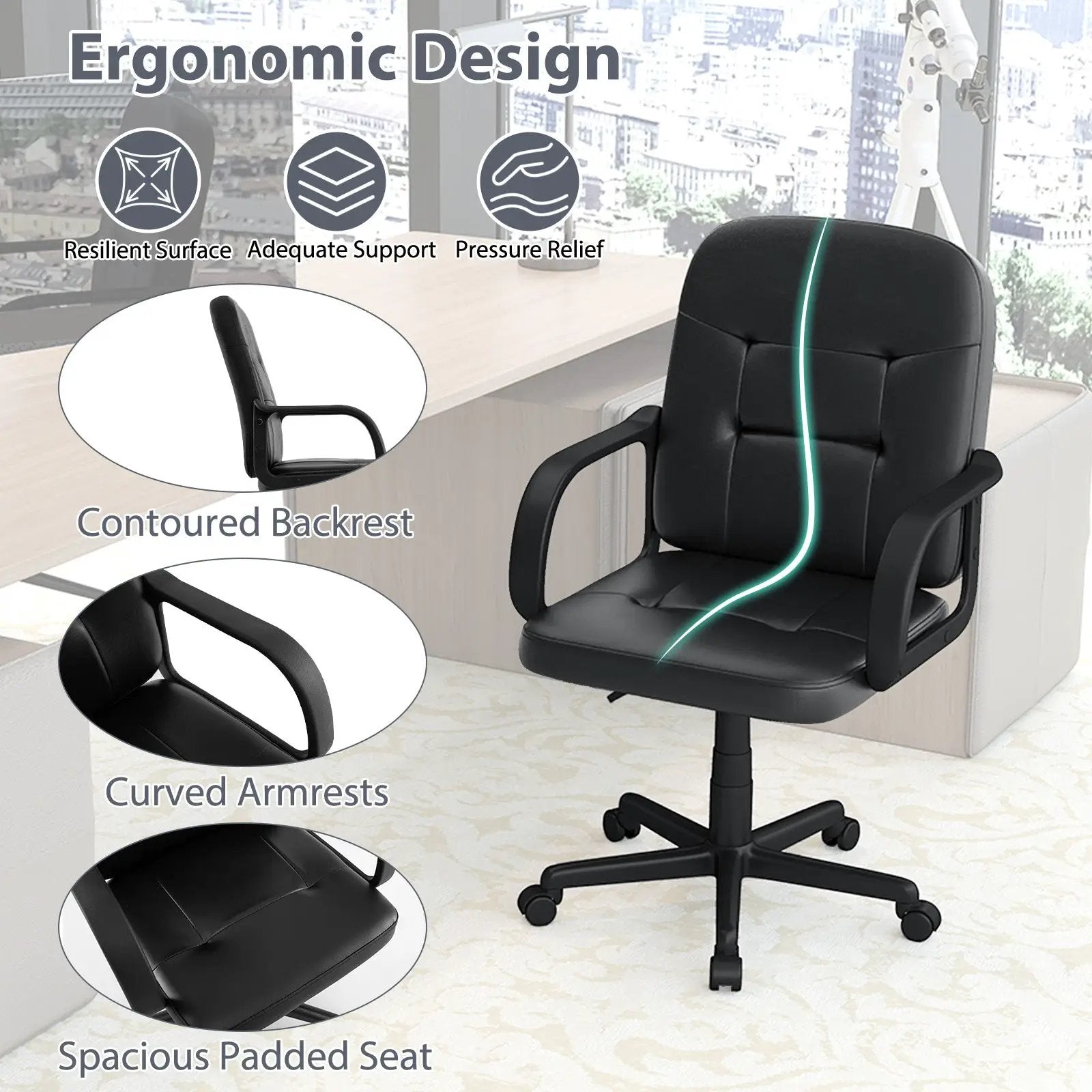 Ergonomic Office Chair with 360-degree Wheels by DirectDeals