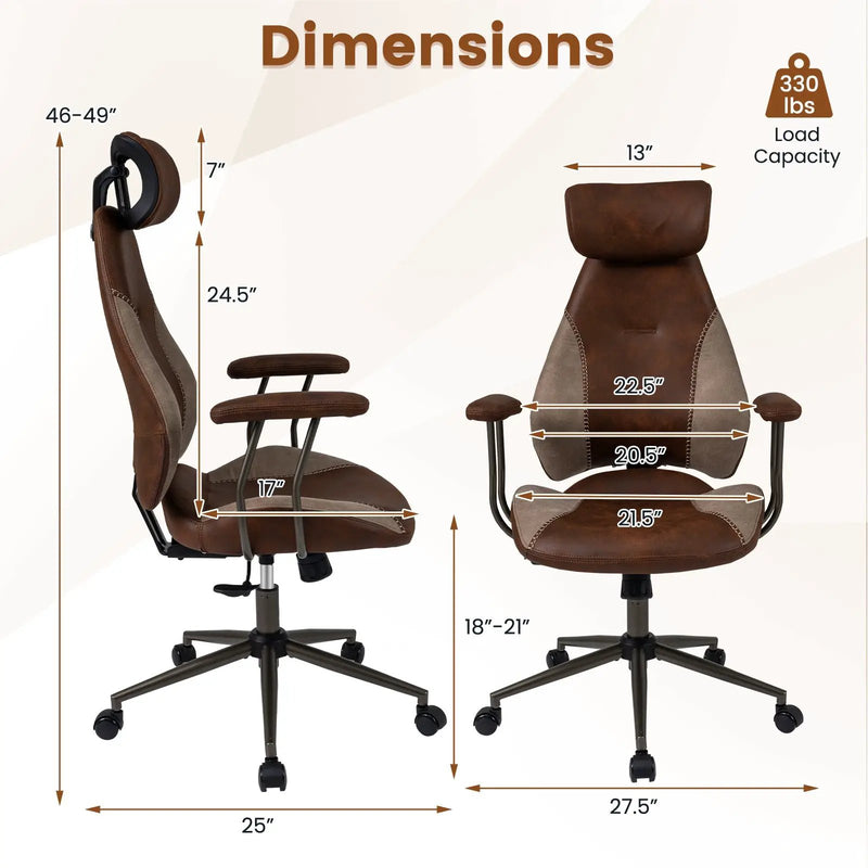 Ergonomic Office Chair Computer Desk Chair with 2D Headrest and Rocking Backrest by DirectDeals