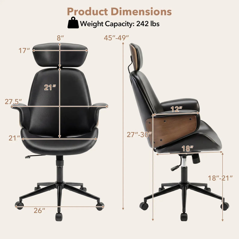 Ergonomic Office Chair with Headrest Adjustable Height for Home Office and Study by DirectDeals