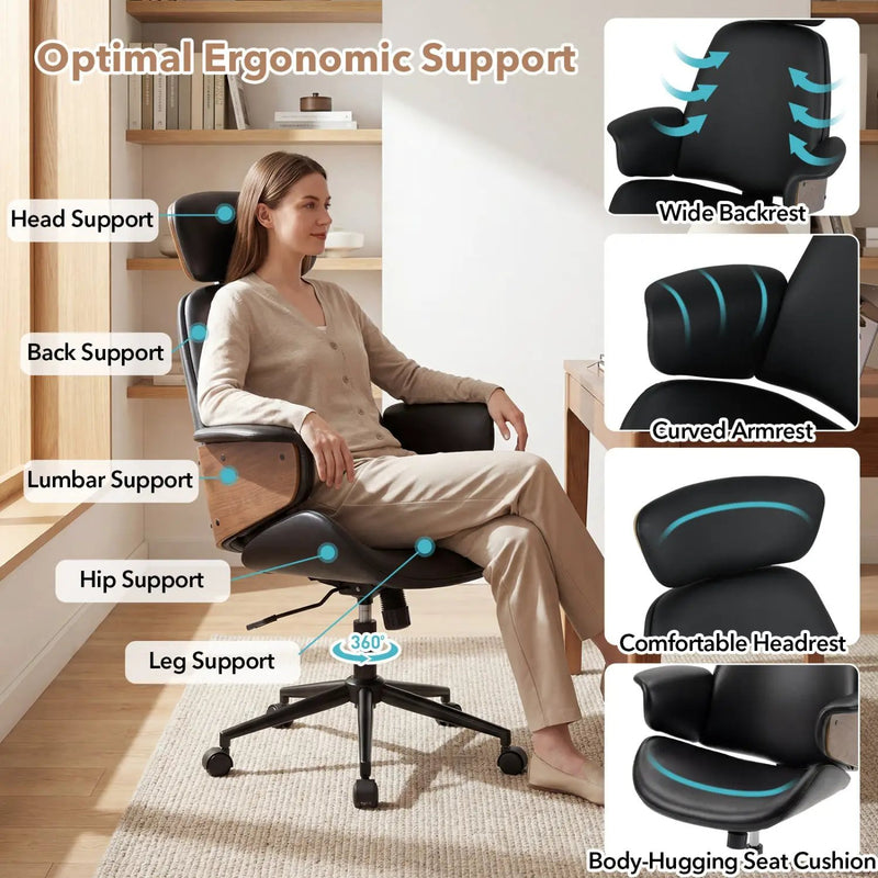 Ergonomic Office Chair with Headrest Adjustable Height for Home Office and Study by DirectDeals
