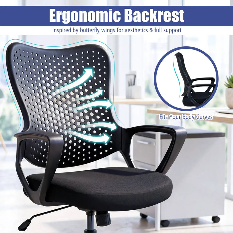 Ergonomic Office Chair Height Adjustable Computer Desk Chair with Breathable Butterfly Back by DirectDeals