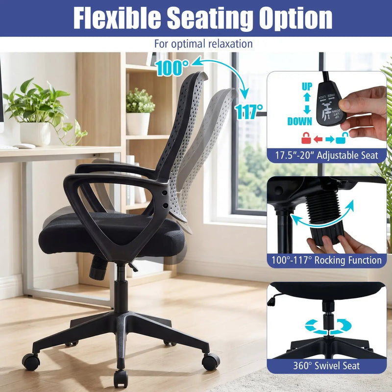 Ergonomic Office Chair Height Adjustable Computer Desk Chair with Breathable Butterfly Back by DirectDeals