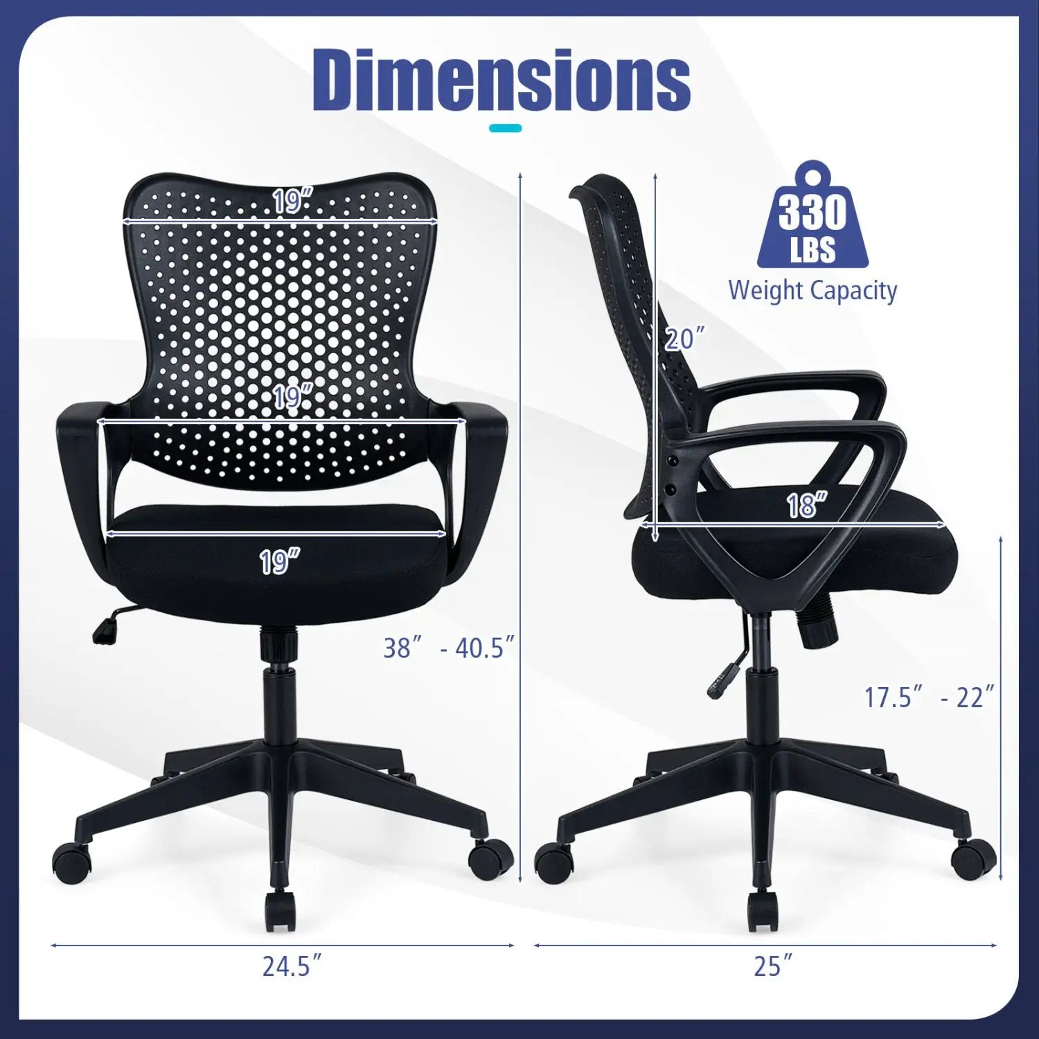 Ergonomic Office Chair Height Adjustable Computer Desk Chair with Breathable Butterfly Back by DirectDeals