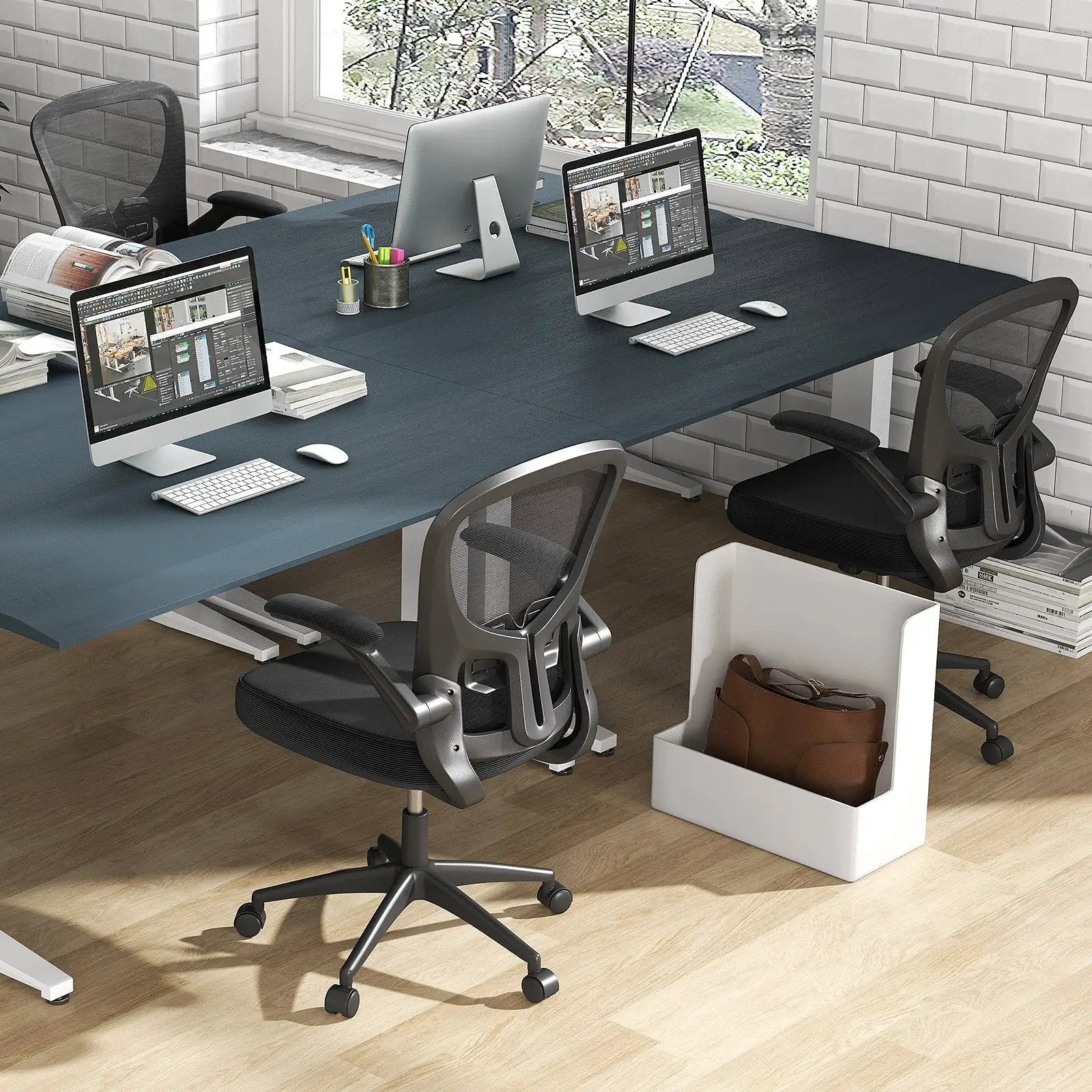 Adjustable Swivel Mesh Task Office Chair with Flip-Up Armrests-Black by DirectDeals