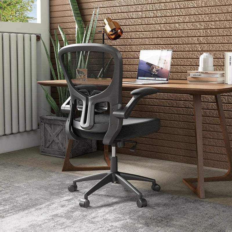 Adjustable Swivel Mesh Task Office Chair with Flip-Up Armrests-Black by DirectDeals