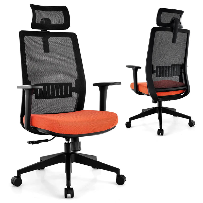Ergonomic Office Chair with Lumbar Support and Adjustable Headrest-Black by DirectDeals
