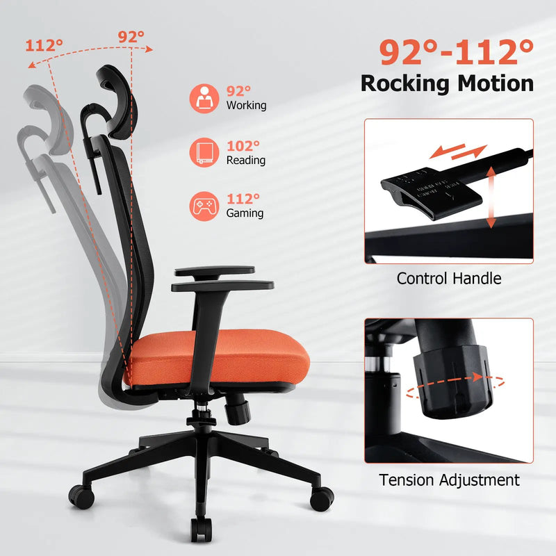 Ergonomic Office Chair with Lumbar Support and Adjustable Headrest-Black by DirectDeals