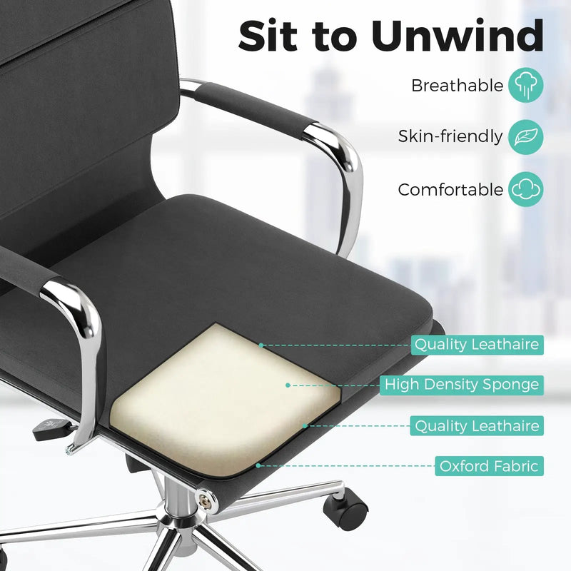 Ergonomic Office Desk Chair with Rocking Backrest and Height-adjustable Padded Seat-Gray by DirectDeals