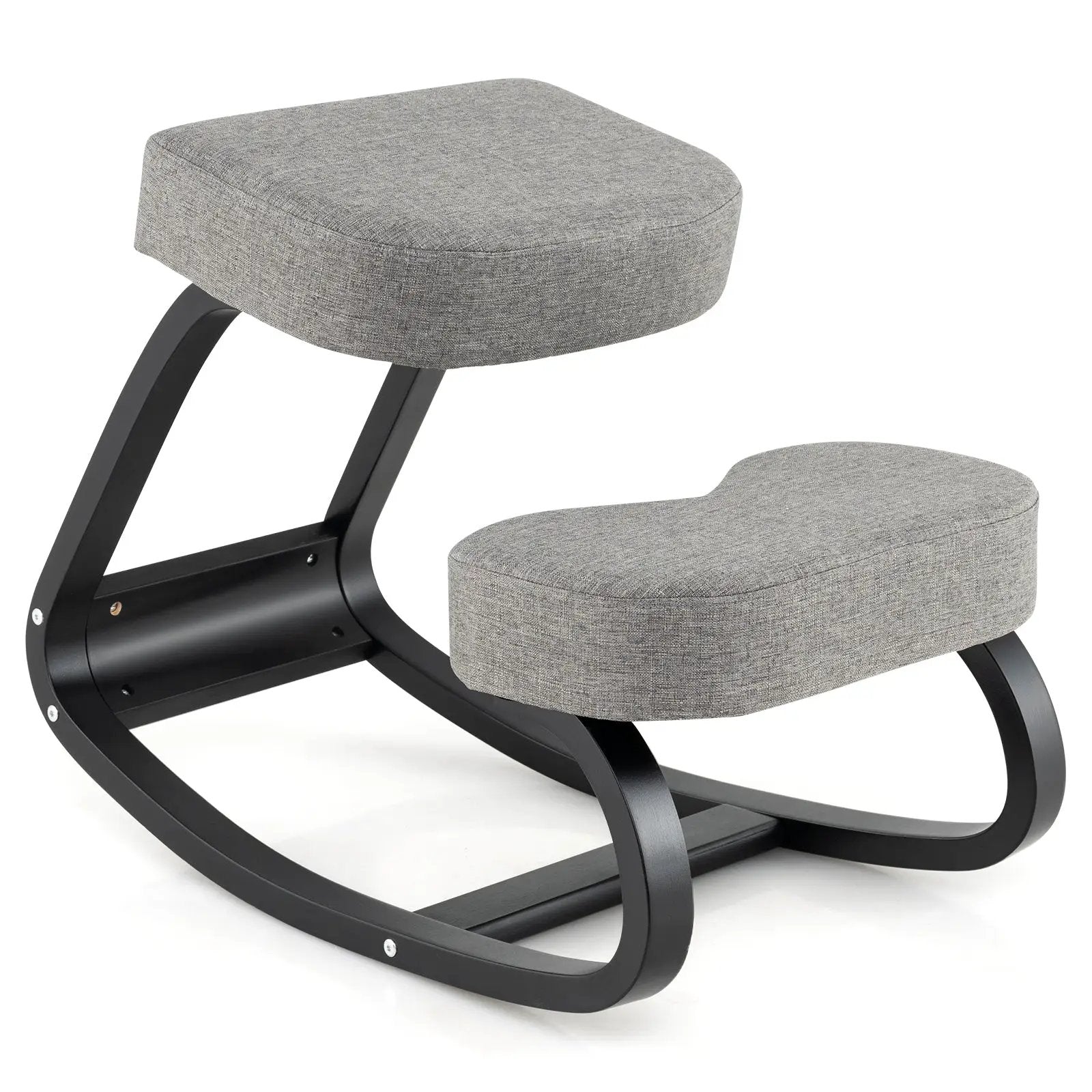 Wooden Ergonomic Backless Rocking Kneeling Chair with Padded Cushion-Gray by DirectDeals